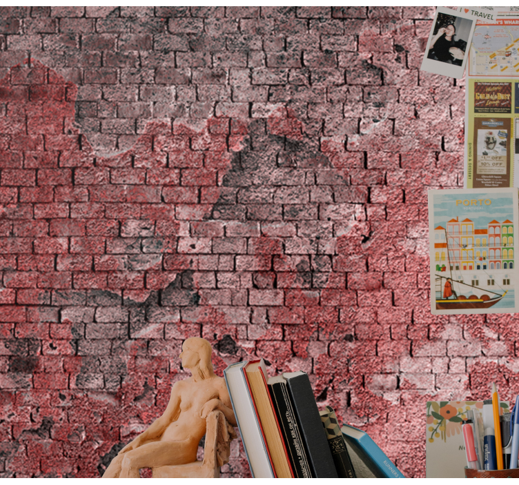 Red bricks with white paint  brick wall mural - TenStickers
