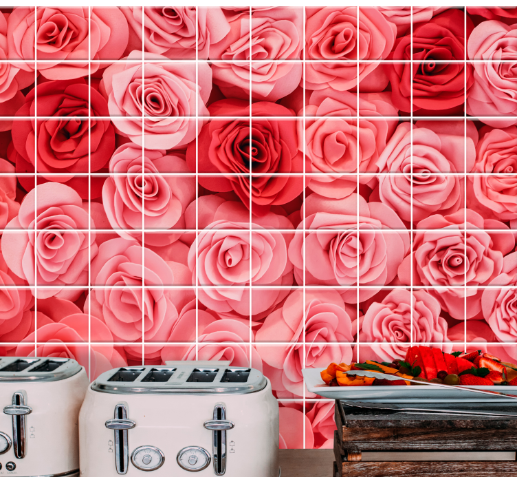 Red floral tile wall mural - TenStickers