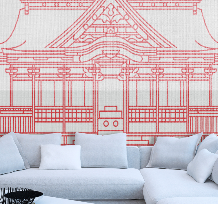 Red Japandi traditional house wall mural - TenStickers