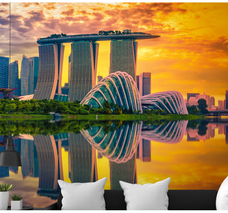 Reflexes of Singapore city at down wall mural - TenStickers