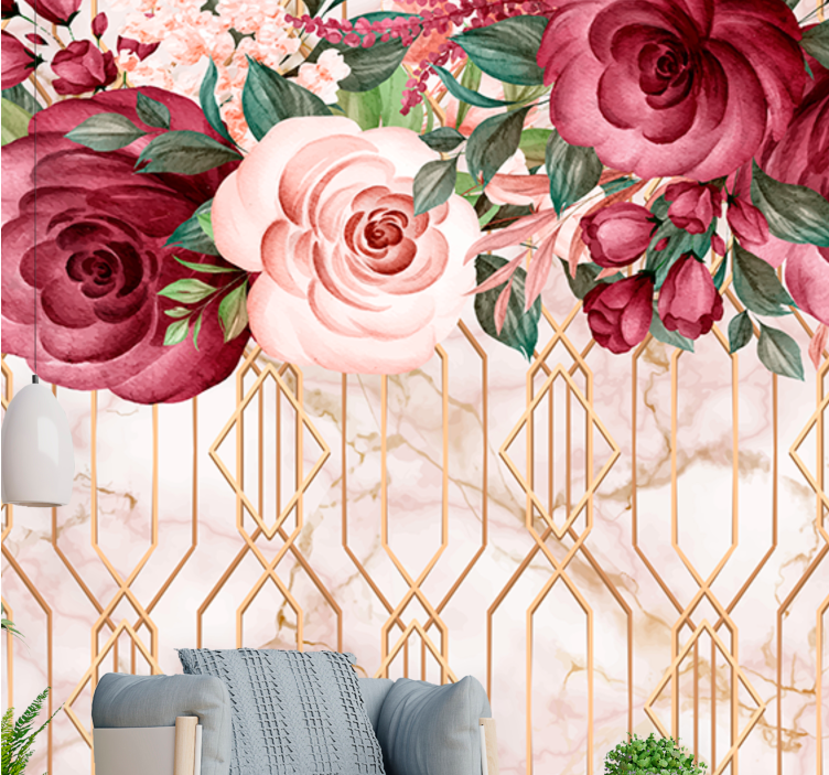 Rose Geometric Fusion flower mural - TenStickers