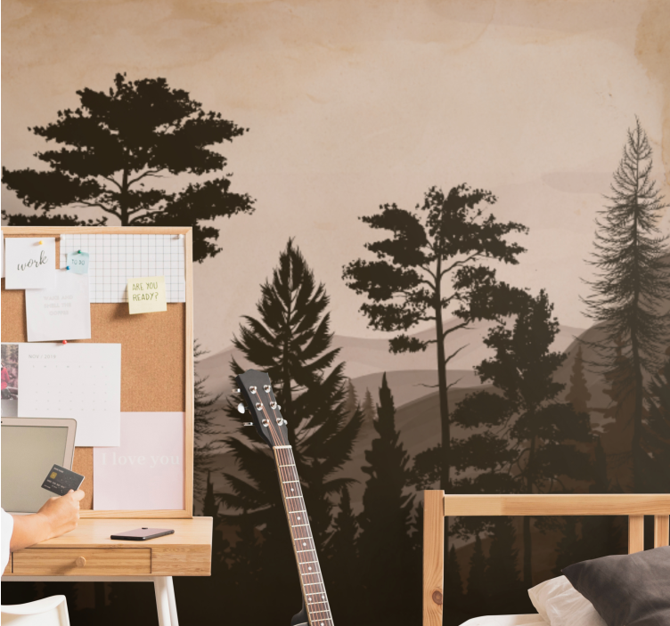 Scandinavian warm colored Forest Wall Mural - TenStickers