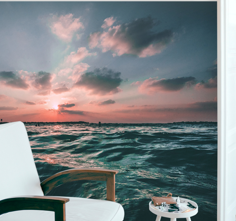Sea mural sunset over waves - TenStickers