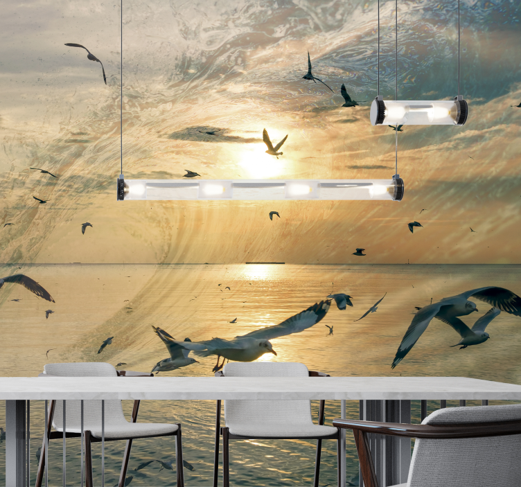 Seagulls at Sunset nature wall mural - TenStickers