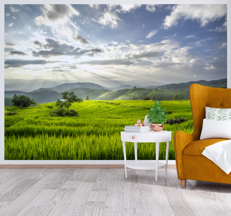 Serene Green Fields landscape mural wallpaper - TenStickers