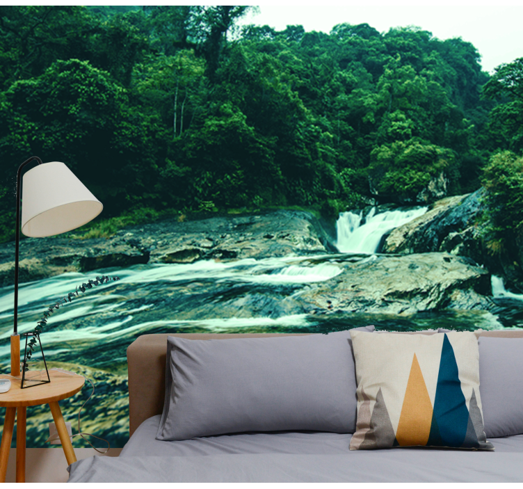 Serene Green Scene waterfall mural - TenStickers