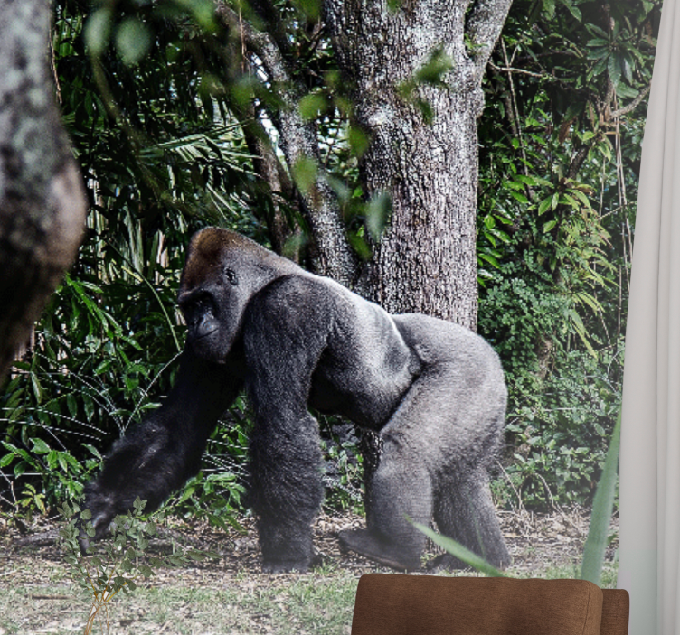 Silver black gorilla beside trees wall mural - TenStickers