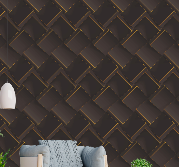 Smoky golden black cubes living room wall mural - TenStickers