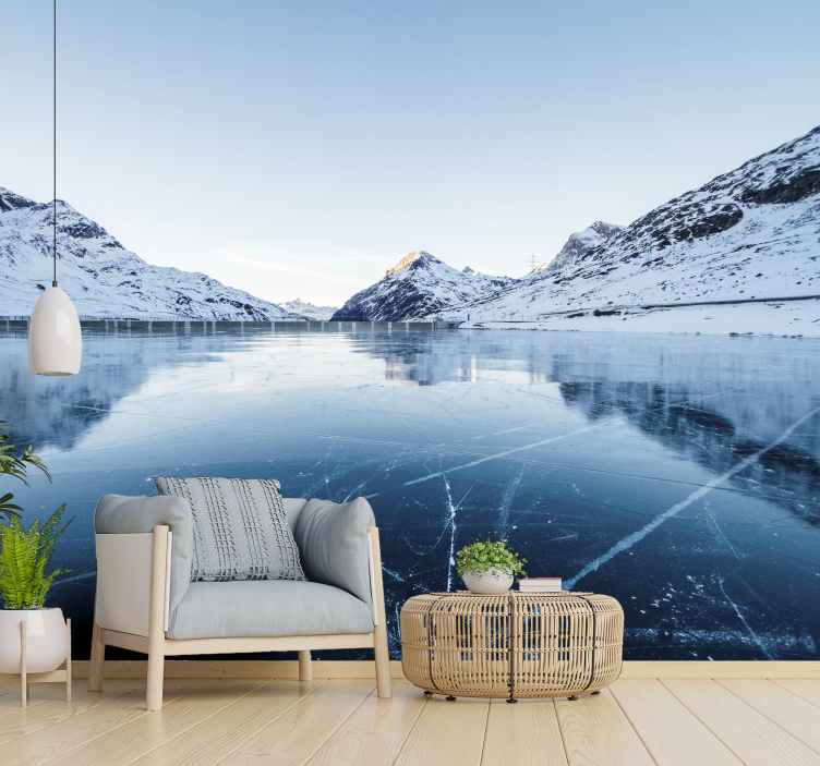 Snowy Mountain Lake landscape mural wallpaper - TenStickers