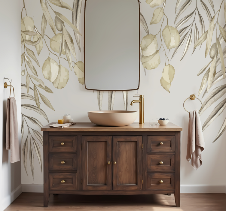 Soft Beige Palm bathroom mural - TenStickers
