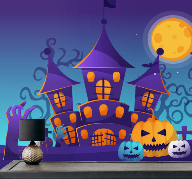 Spooky graveyard bats  living room wall mural - TenStickers