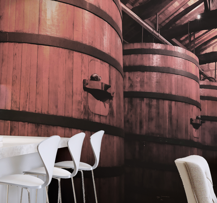 Stone wall mural wooden barrel storage - TenStickers