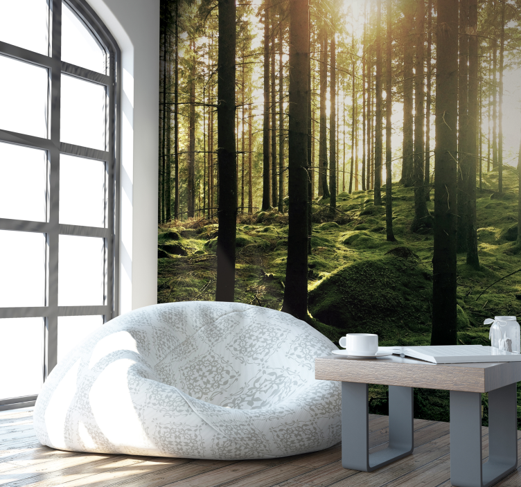 Sunlit Forest mural for living room - TenStickers