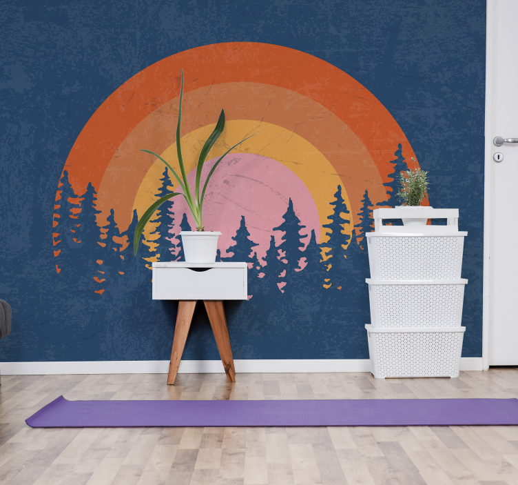 Retro forest rainbow vintage wall mural - TenStickers