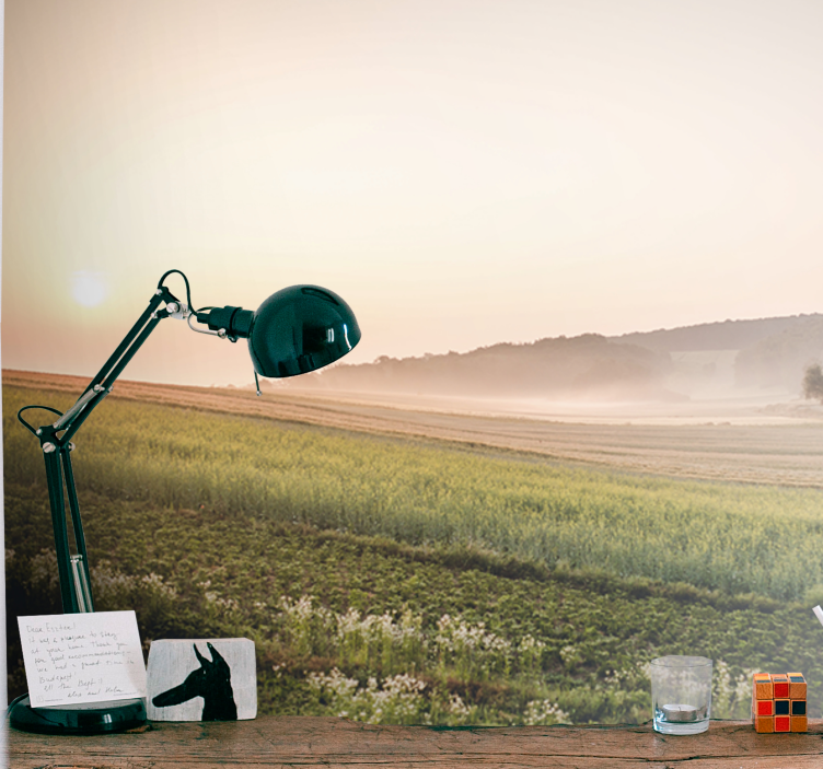 Sunset in the green fields Mountain wall mural - TenStickers