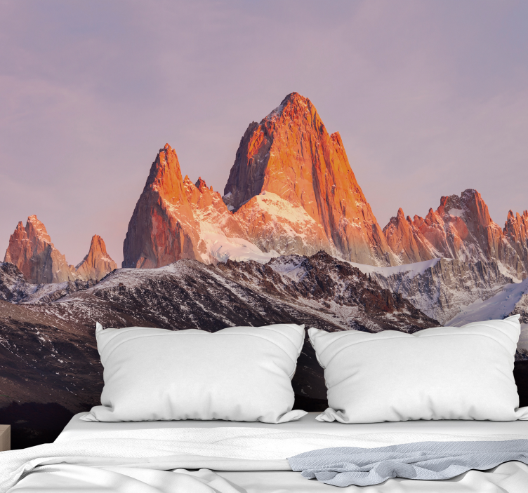 Sunset Snowy Peaks mountain wall mural - TenStickers