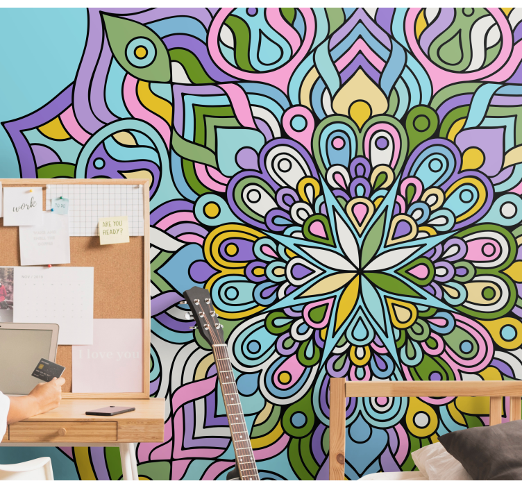 Teal modern Mandala Wall Mural - TenStickers