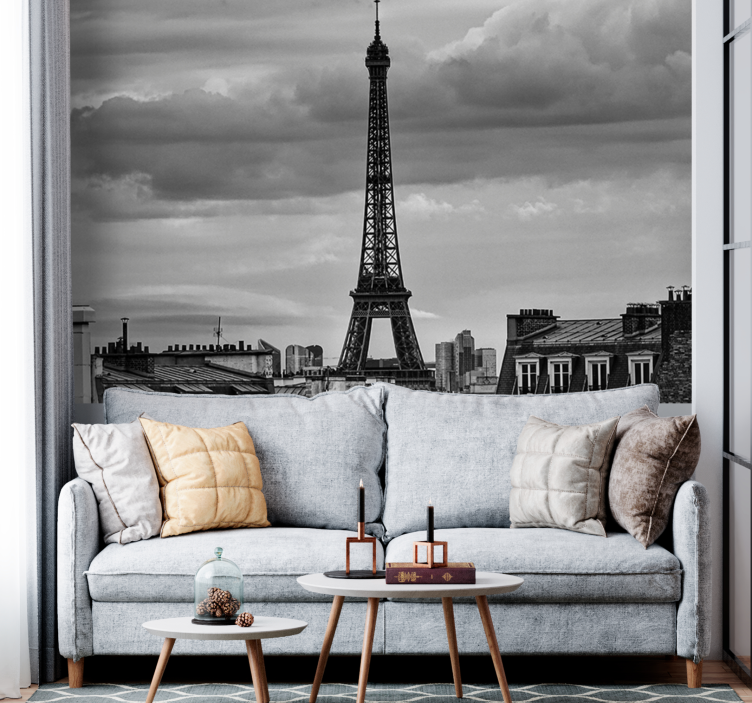 Tour Eiffel black and White paris wall mural - TenStickers