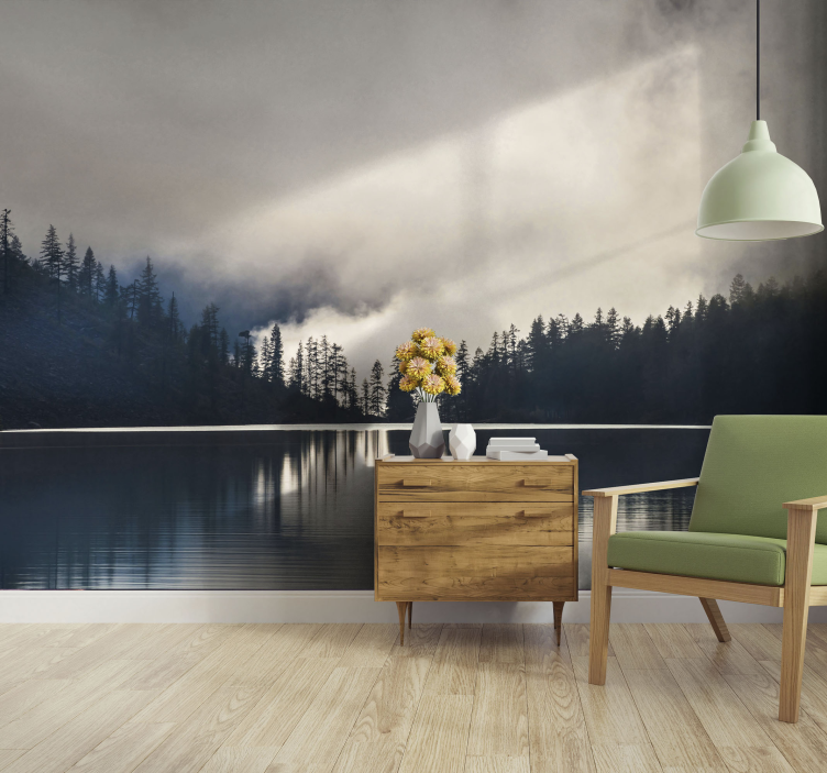Trees and reflections on water lake wall mural - TenStickers