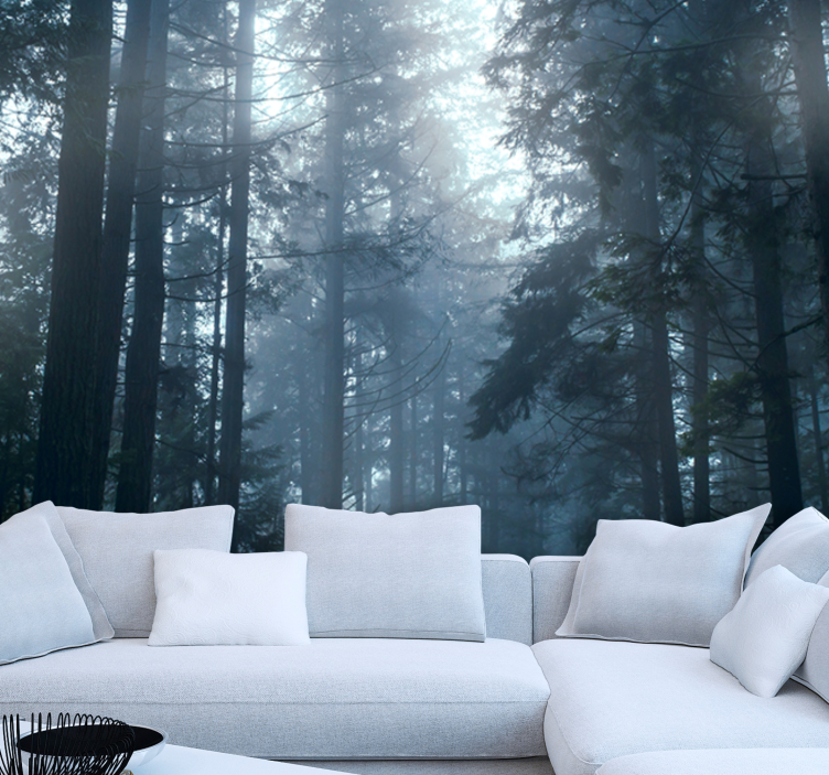 Trees Foggy Forest with light mural - TenStickers