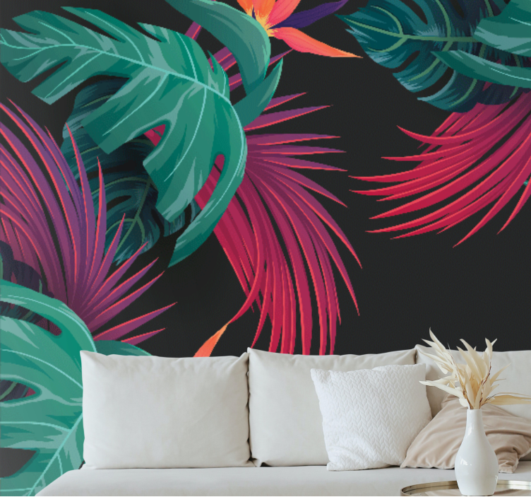 Turquoise Tropical Leaves nature wall mural - TenStickers