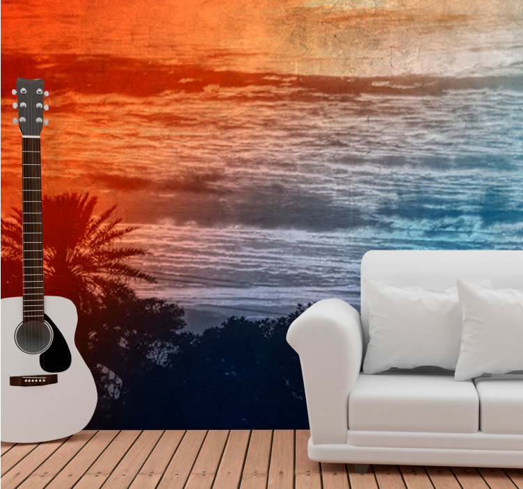 Twilight above the waves landscape mural wallpaper - TenStickers