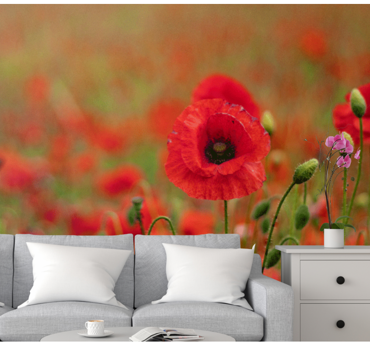 Vague poppy field Poppy Wall Mural - TenStickers