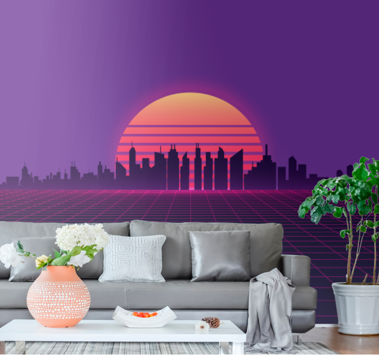 Vaporwave sunset 80s style vintage wall mural - TenStickers