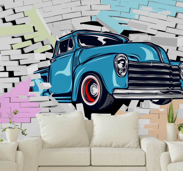 Vehicle mural classic blue pickup - TenStickers