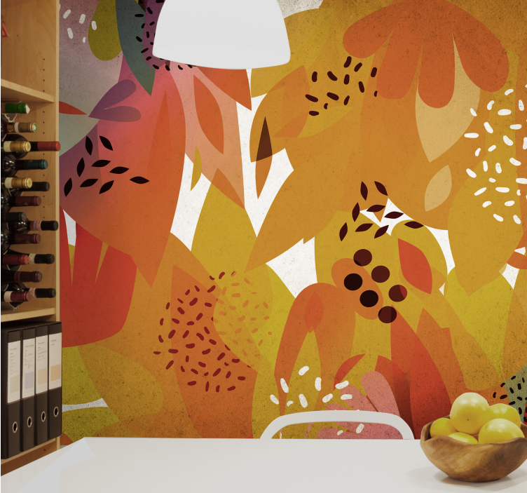 Vibrant leaf motifs wall mural - TenStickers