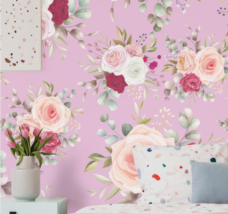 Pink vintage design flower wall mural - TenStickers