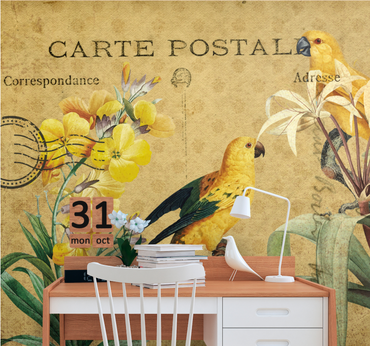 Vintage parrots and flora wall mural - TenStickers