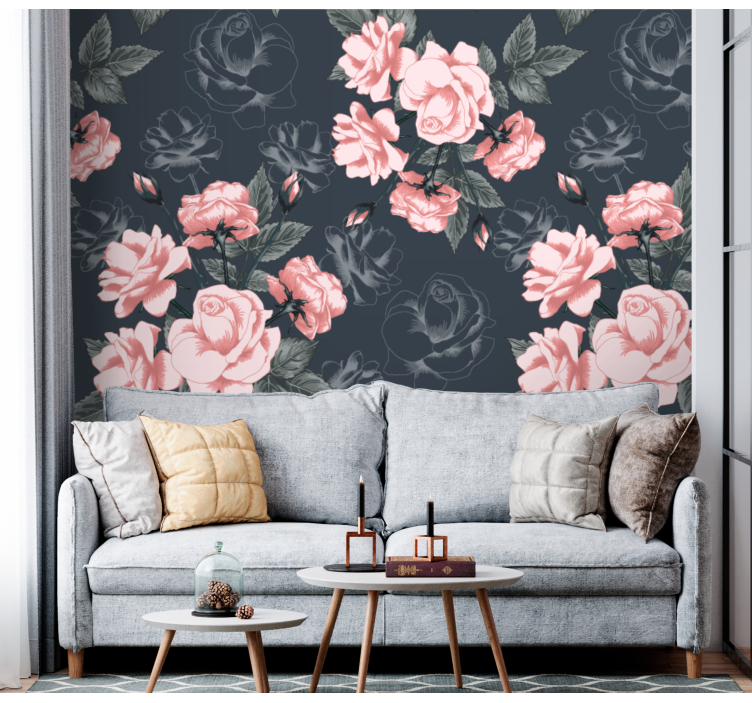Vintage white and pink roses rose wall mural - TenStickers