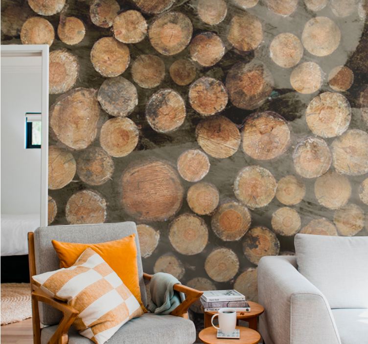 Wall mural wooden log arrangement - TenStickers