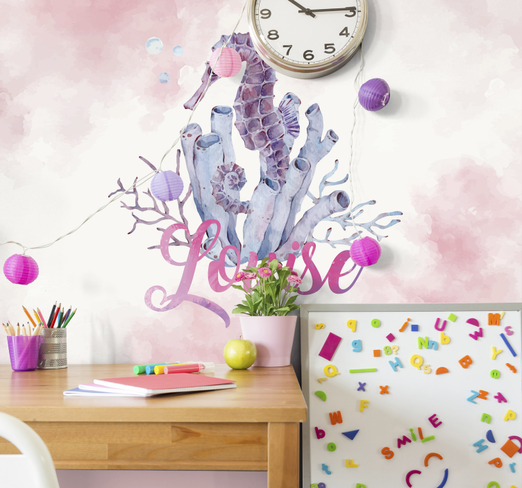 Watercolor Seahorse personalised wall mural - TenStickers