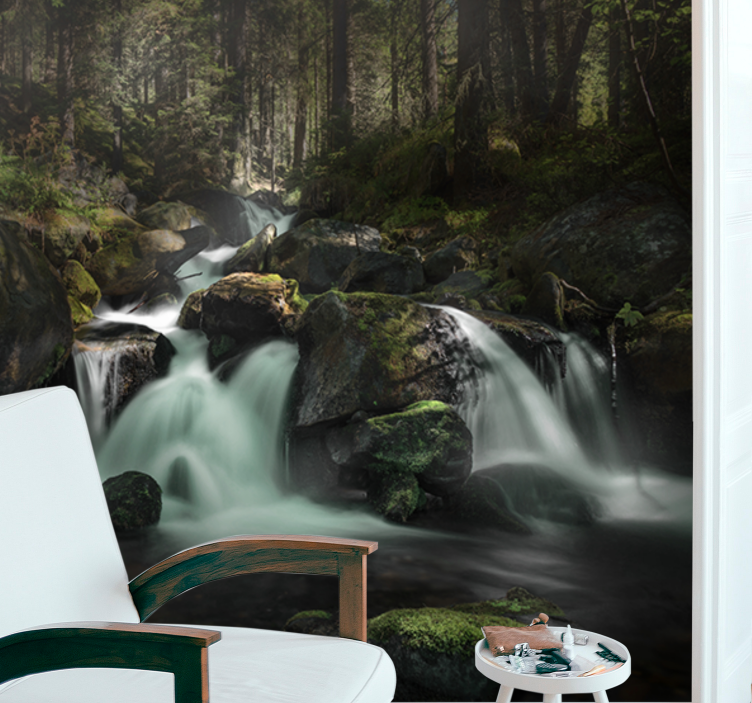 Waterfall mural tranquil forest stream - TenStickers