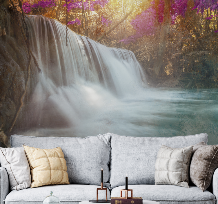 Waterfall spring and autumn nature wall mural - TenStickers