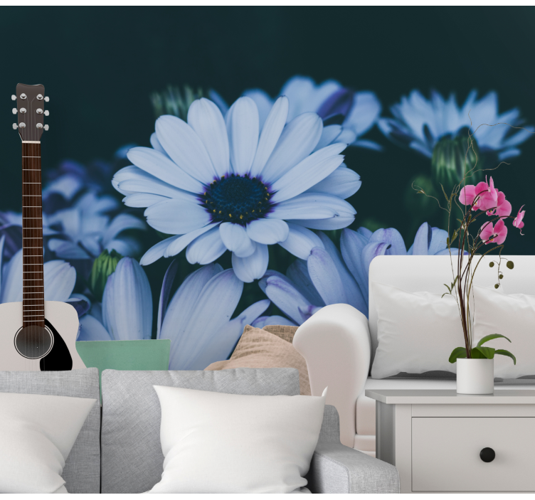 White and purple daisy flowers wall mural - TenStickers