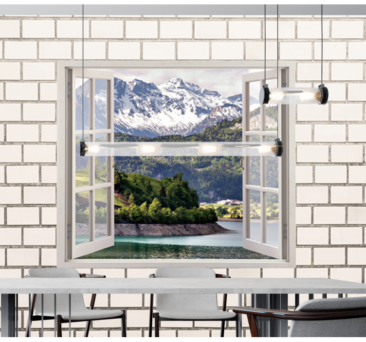 White brick wall with a photo brick wall mural - TenStickers