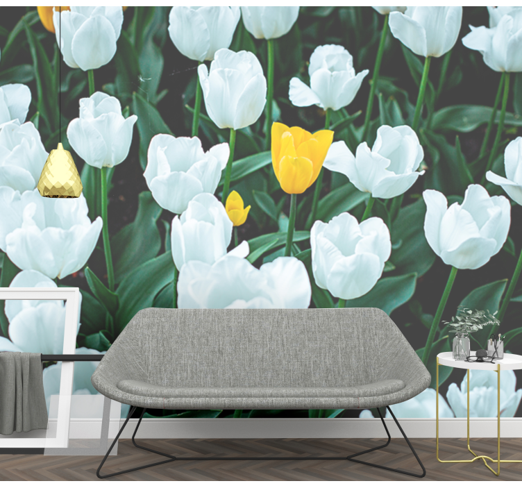 White Tulips Bloom flower mural - TenStickers