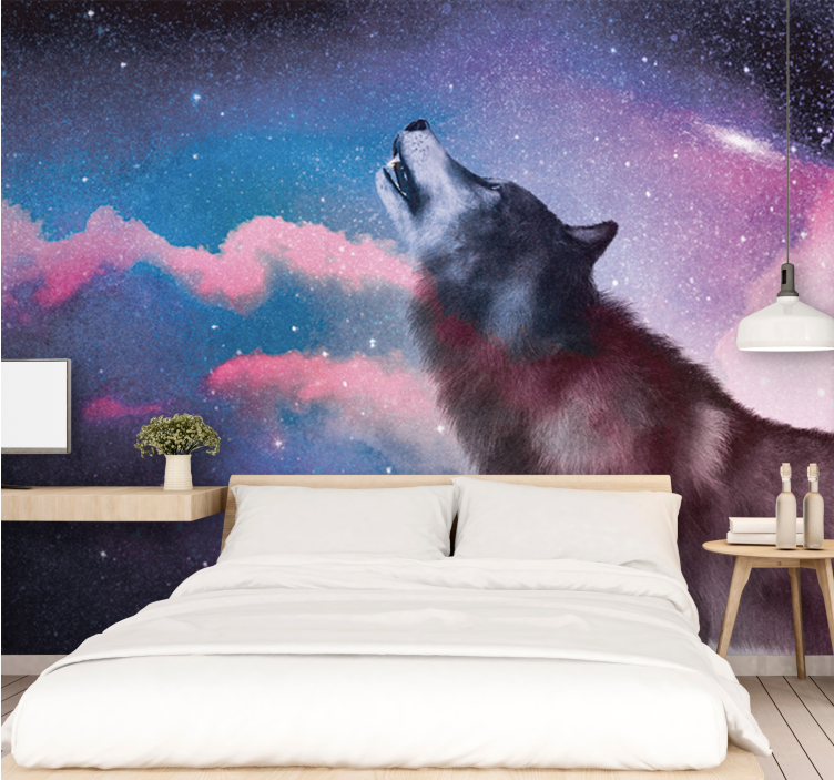 White wolf howling at the stars wall mural - TenStickers