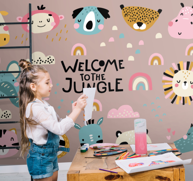 Wild animals nordic style Kids wall Murals - TenStickers