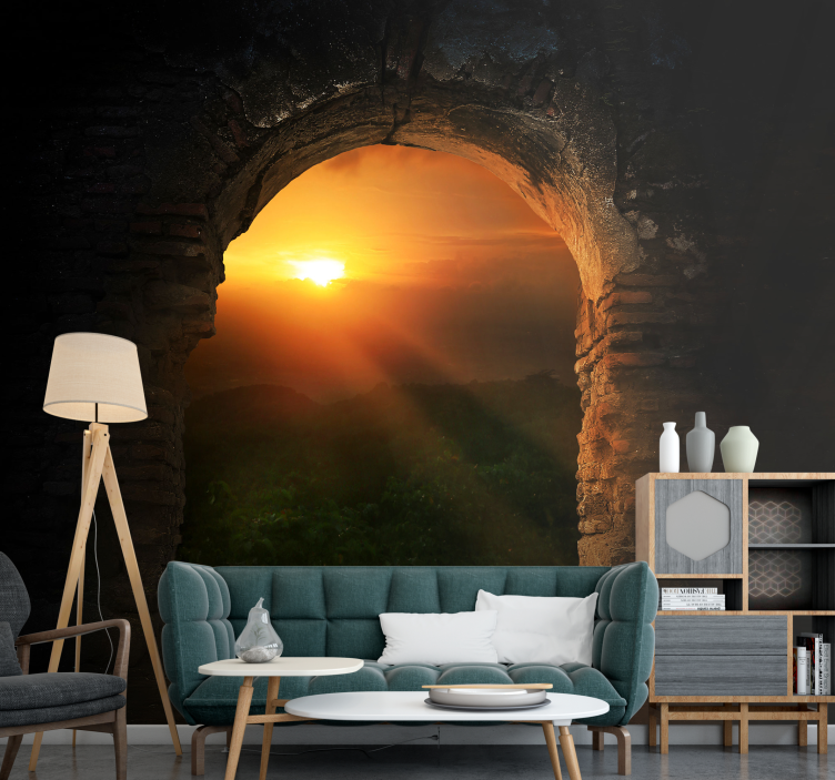 Window castle sunset 3D Wall Mural - TenStickers