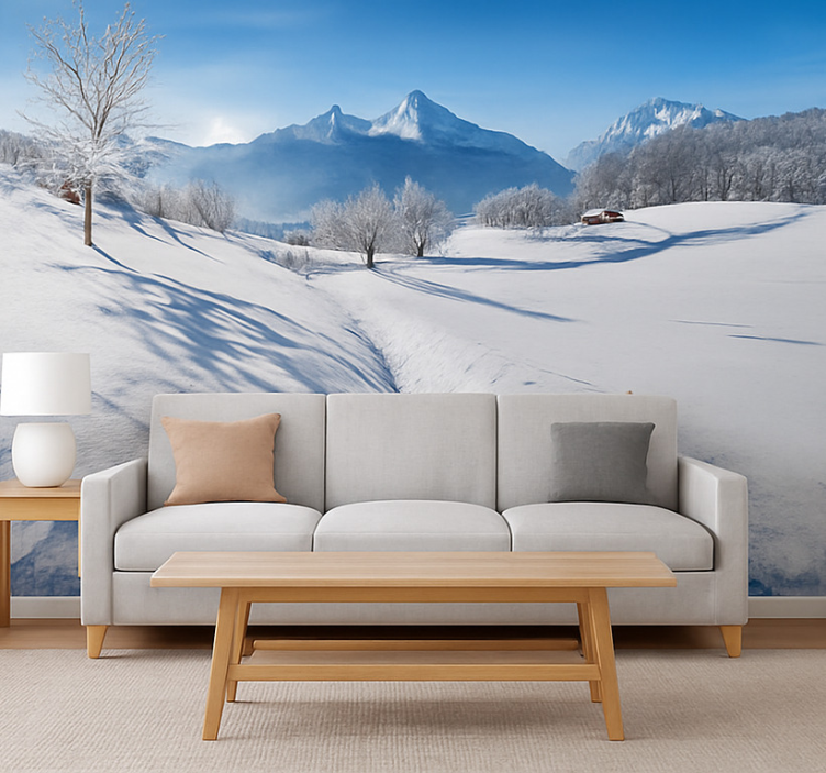 Winter Alpine Trail mountain wall mural - TenStickers