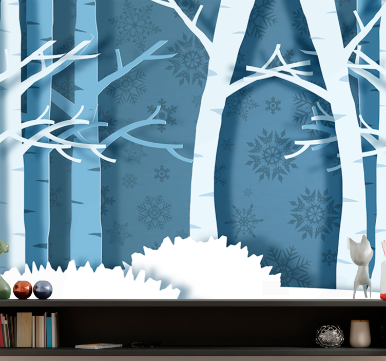 Winter trees on blue background Wall Mural - TenStickers