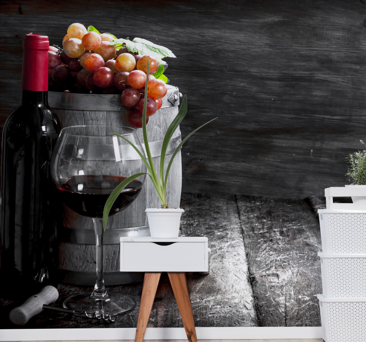 Wooden barrel with wine bottle 3D Wall Mural - TenStickers