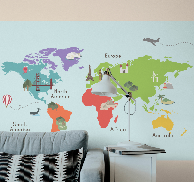World map wall mural world map illustration - TenStickers
