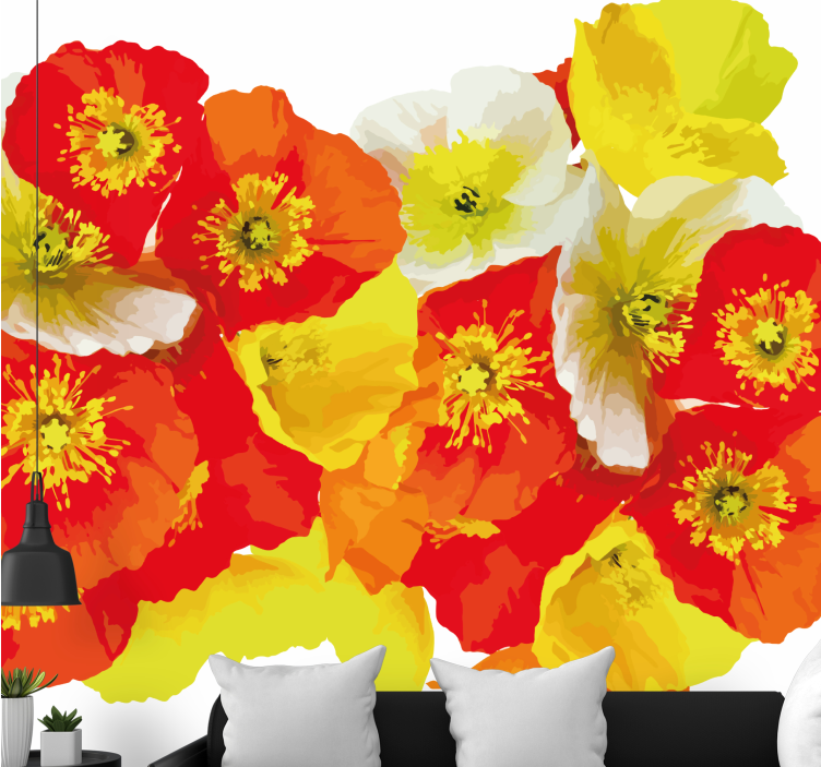 Yellow and orange poppies flower wall mural - TenStickers