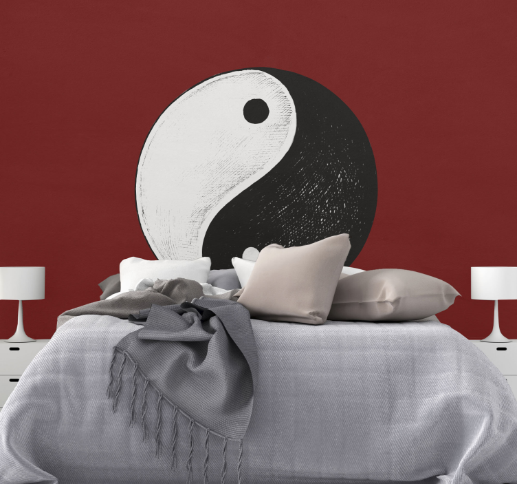 Yin yang with red background zen wall mural - TenStickers
