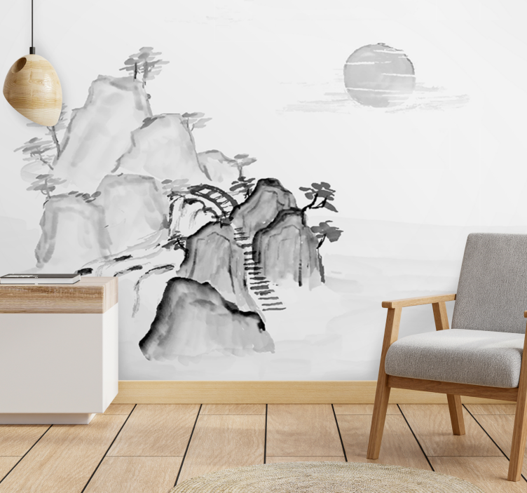 Zen wall mural tranquil mountain landscape scene - TenStickers
